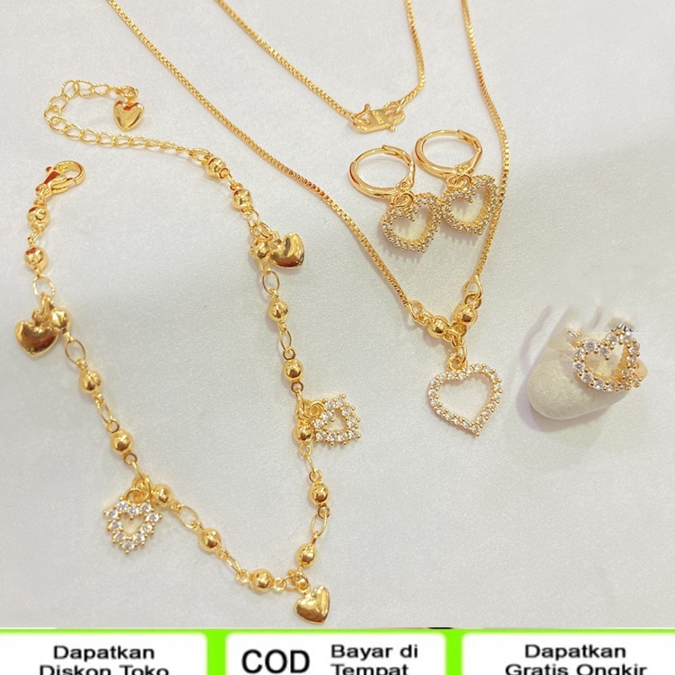 KODE A98C Set Perhiasan Love emas muda asli 1tidak lunturfree surat