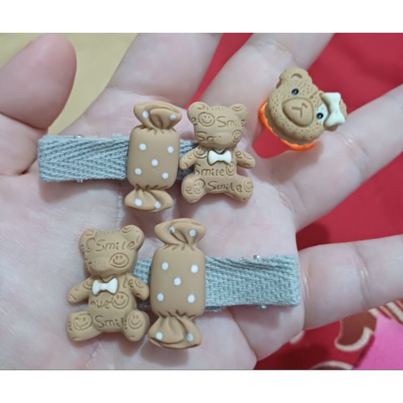 Jepit Rambut Anak motif 3D beruang pita aksesoris anak coklat