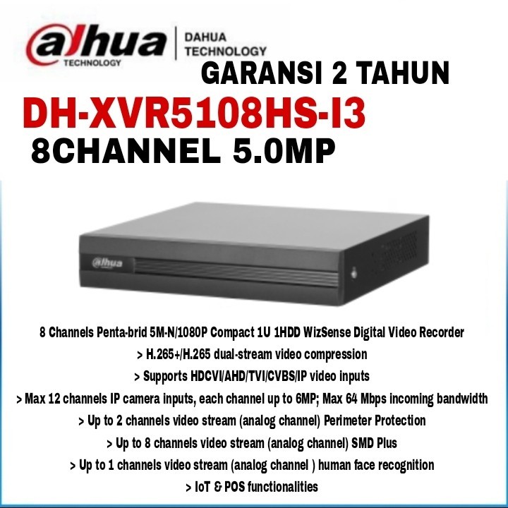 DVR DAHUA 8Ch 5MP XVR5108HS-L3 DVR 8 CHANNEL 5MP