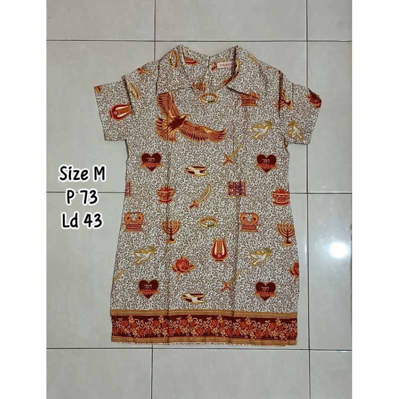 PL - tunik wanita batik lengan pendek rohani Kristen pakaian formal ibadah atasan