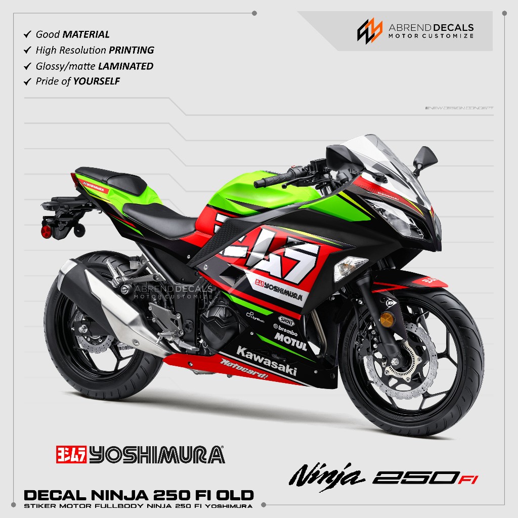 DECAL FULLBODY NINJA 250 FI OLD YOSHIMURA GRAFIS / STIKER MOTOR KAWASAKI NINJA FI OLD STOCK DECAL
