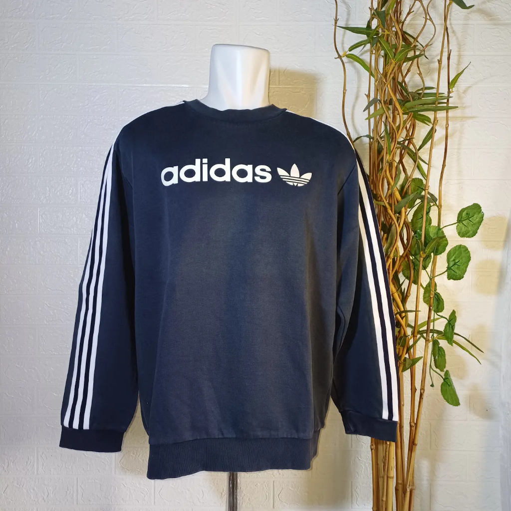 CREWNECK ADIDAS SCRIPT, SIZE M (SECOND BRANDED), HITAM, CN0046