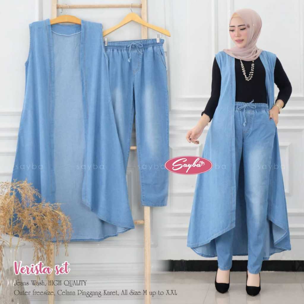 SETALAN WANITA JEANSWASH VERISTA SET, HIROMI SET KULOT SETELAN CELANA JEANS KULOT NAVY PREMIUM