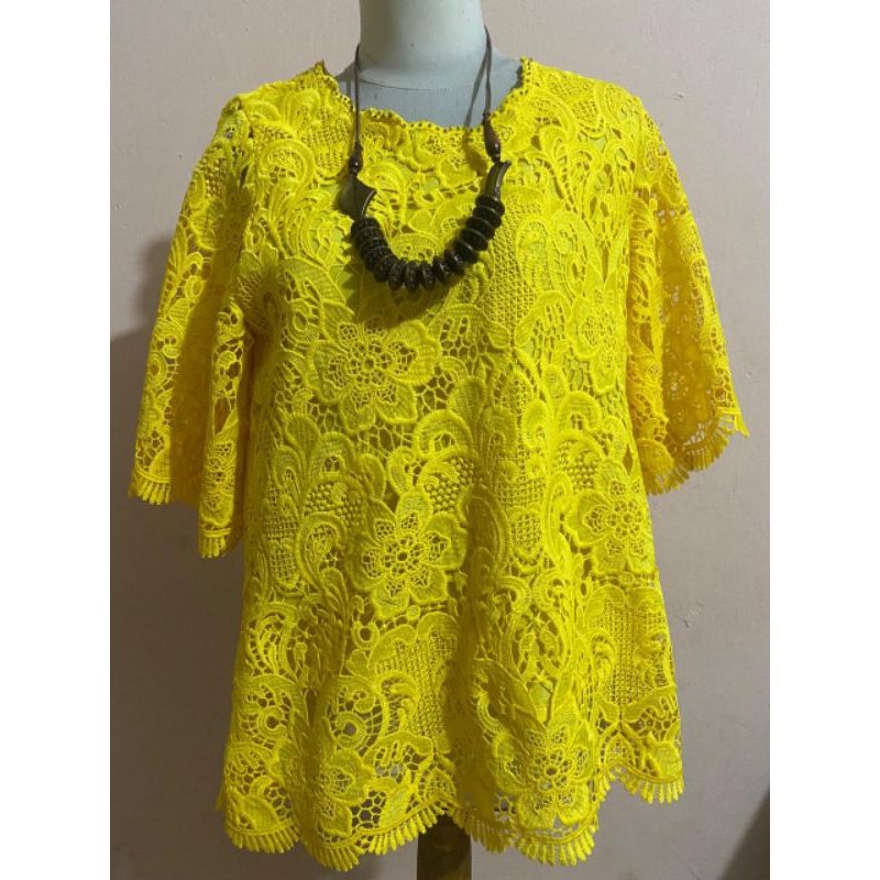 Atasan Blouse Brokat Prada Oki Kuning | Pakaian Wanita Pesta Kondangan