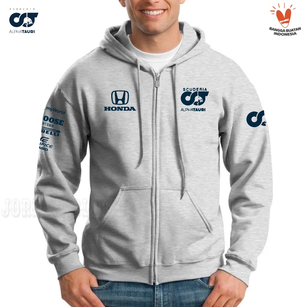 Hoodie Zipper Sweater Jaket Team Balap Honda Scuderia Alpha Tauri Formula One F1