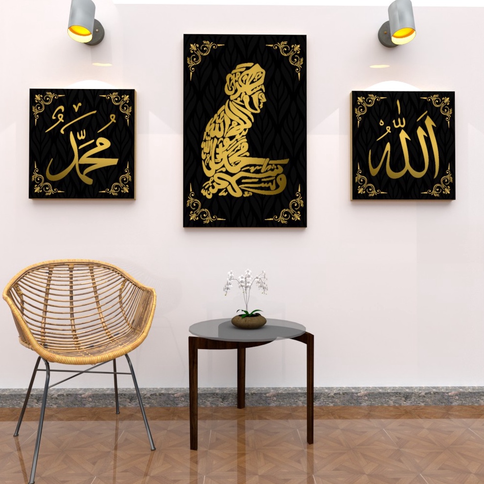 DISKON AKHIR BULAN Hiasan dinding kaligrafi wall decor pajangan ruang tamu poster kayu set kaligrafi