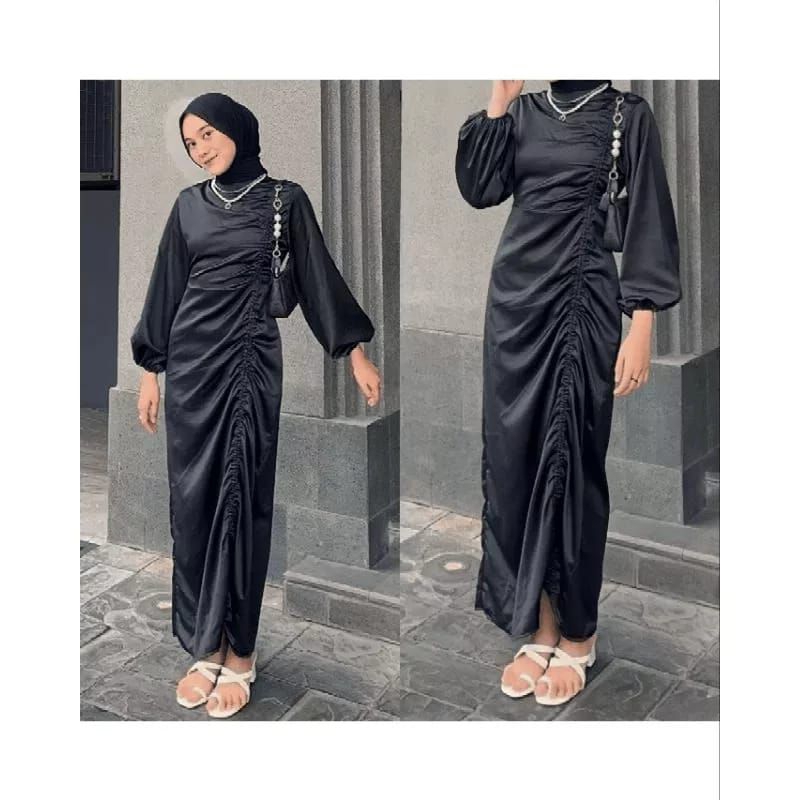 Andini dres satin premium Valvet satin /darla dres / dres serut satin dres satin kerut panjang /dres