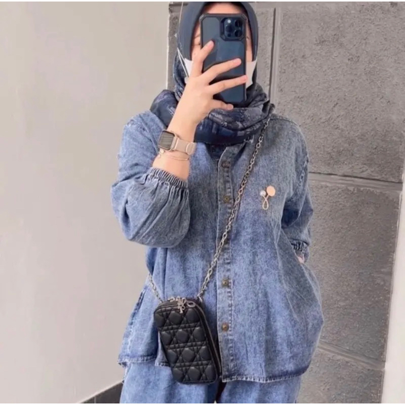 Setelan Kemeja Jeans Penguin / Penguin Set Jeans / Setelan Jeans Wanita