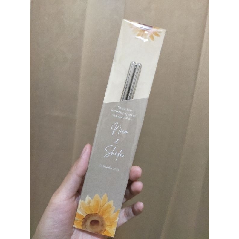 Souvenir pernikahan murah sumpit kayu sumpit stainless | syukuran/khitanan