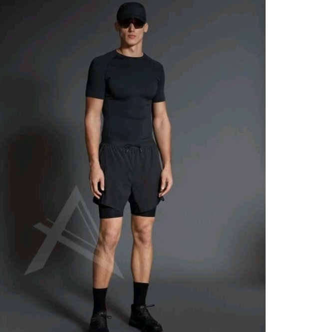 Setelan Running Baju Kaos Manset Pendek Baselayer Celana Pendek Joging Set Pakaian Olahraga Lari Set