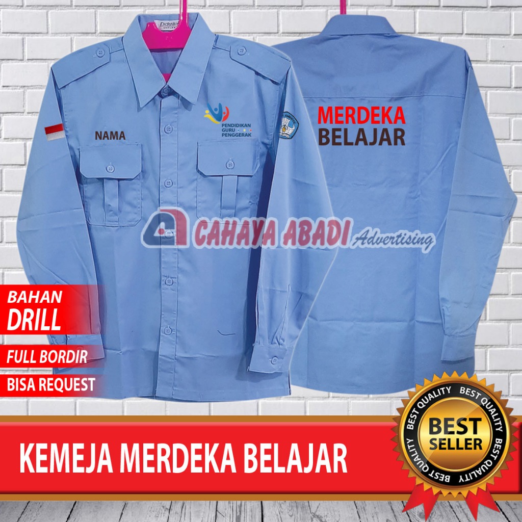 Kemeja Merdeka Belajar Seragam Merdeka Belajar Baju Pendidikan Guru Penggerak Biru Muda