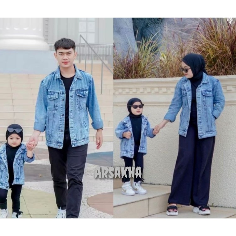 KODE C34D Jaket Couple Pasangan Ayah Ibu dan Anak  Jaket Jeans Couple