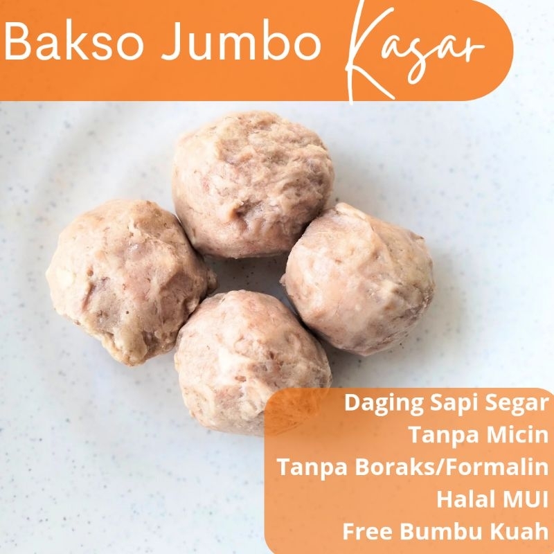 

Bakso Sapi Premium Jumbo Kasar Halal MUI No Micin No Boraks Isi 4 pcs Gratis Bumbu Kuah