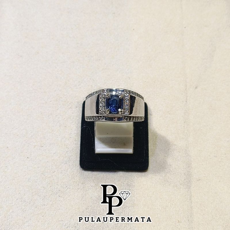 Cincin Cowok Natural Blue Sapphire Madagascar Ring Perak