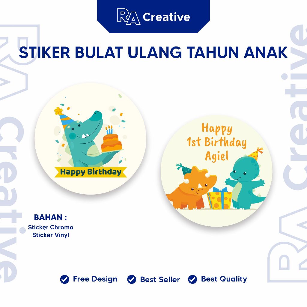 

Sticker Bulat Ulang Tahun Anak / Stiker Ultah / Free Design Template / Birthday Sticker