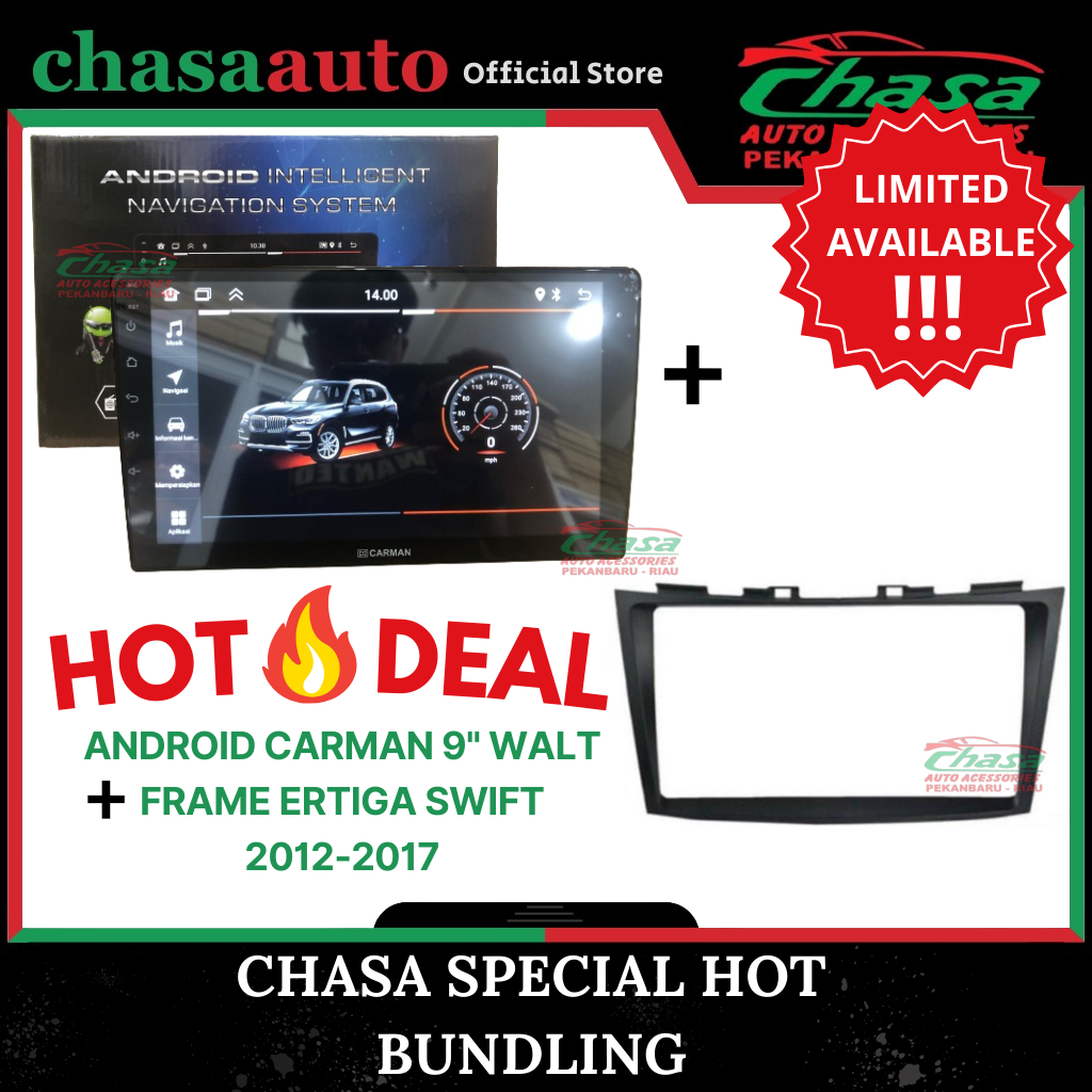(CHASA) HOT DEAL BUNDLE HEAD UNIT CARMAN 9 INCH 2 / 32 GB + FRAME ERTIGA SWIFT 2012 2013 2014 2015 2