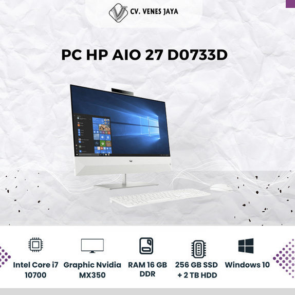 PC HP AIO 27 DO733D | INTEL CORE I7 10700 |  RAM 16 GB DDR | STORAGE : 256 GB SSD +2 TB HDD