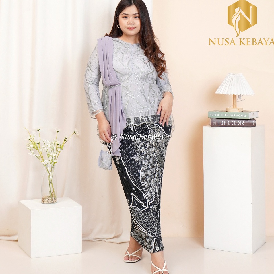 KODE N48P Setelan Kebaya 3L 4L 5L 6L Ukuran Jumbo LD 12 13 14 Cm Bahan Brukat Tile Modedl Terbaru Mi