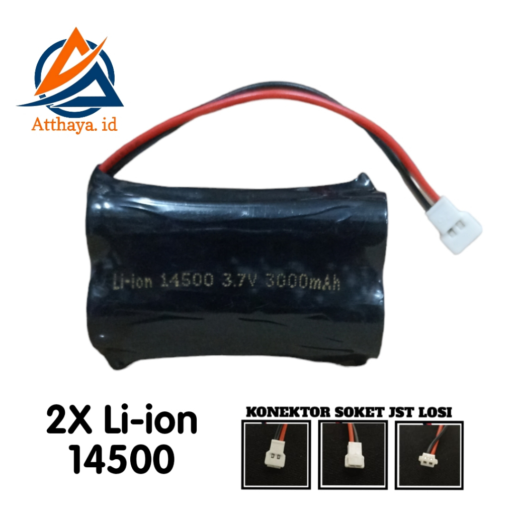 Baterai RC/ Maianan Anak 2X 14500 3000mAh 3,7V Konektor SOKET JST LOSI