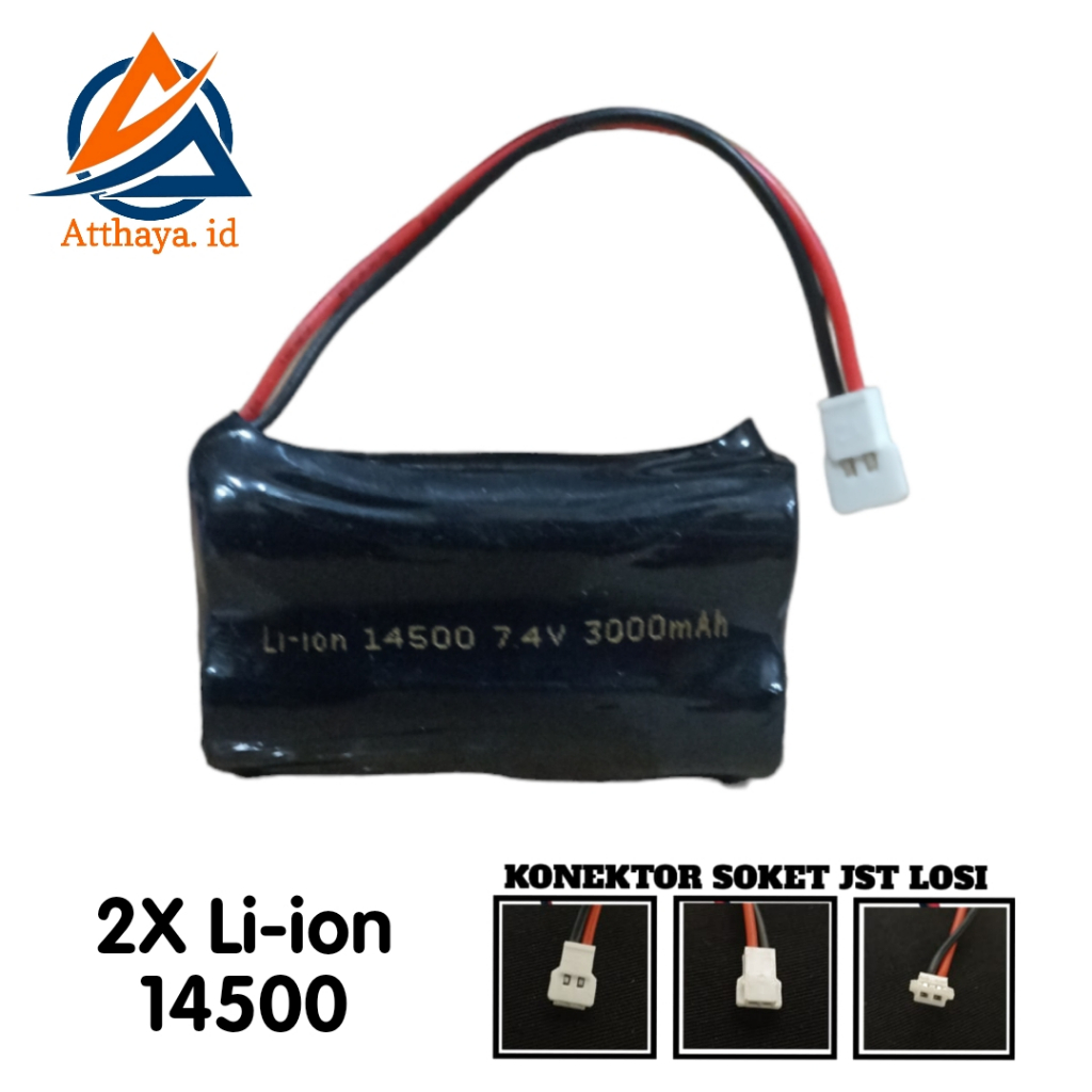 Baterai Mainan Anak RC 2X 14500 3000mAh 7,4V Konektor Soket JST LOSI