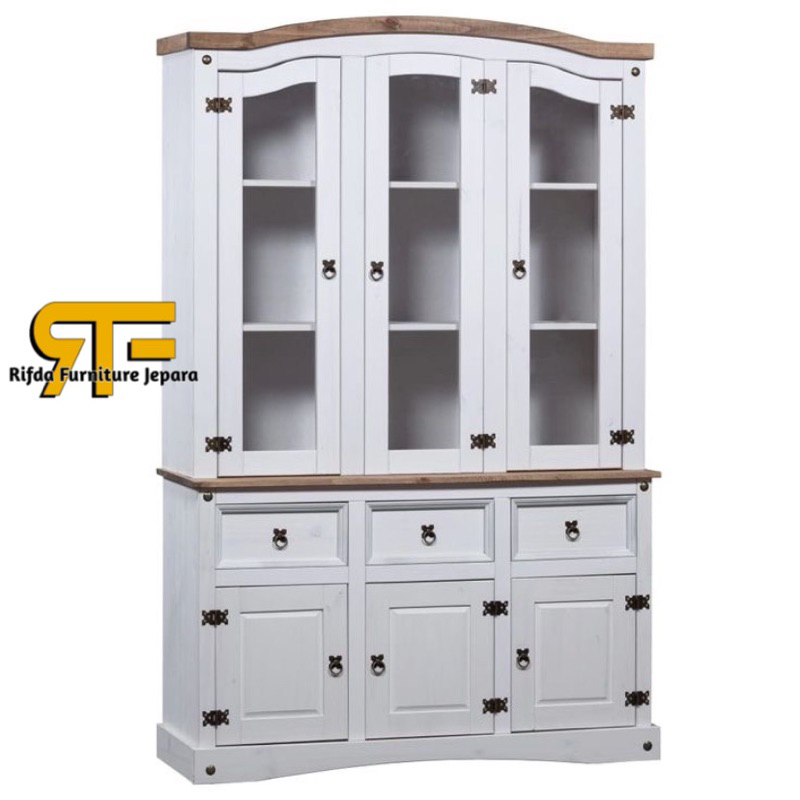 Lemari Hias Minimalis Duco Pintu 3 ( Lemari Pajangan Kaca, Lemari Hias Jati Duco, Lemari Hias Mewah 