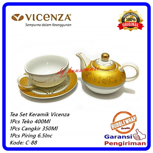 Tea Set Keramik 4Pcs Teko Keramik Cangkir Keramik Piring Lepek Vicenza C-88