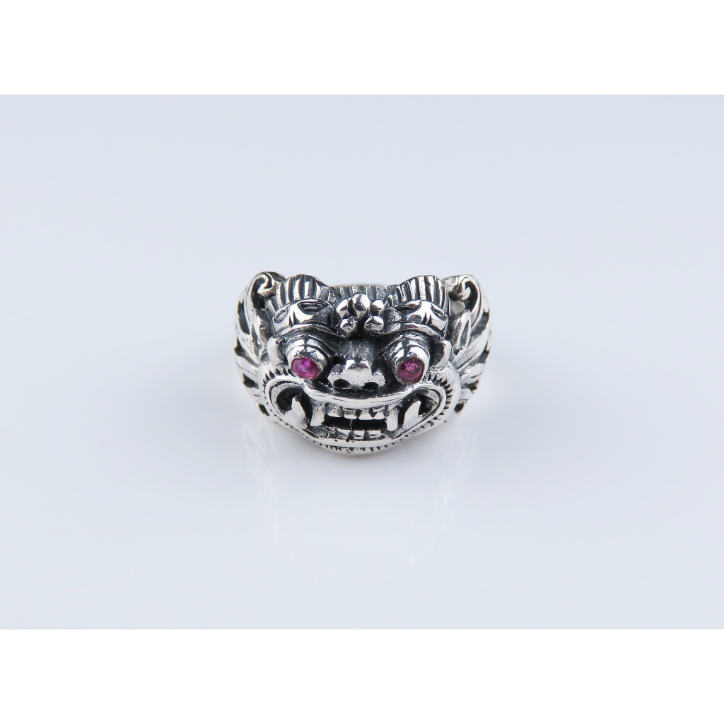 Cincin Perak, Permata Garnet, Desain Barong Bali, Cincin Permata