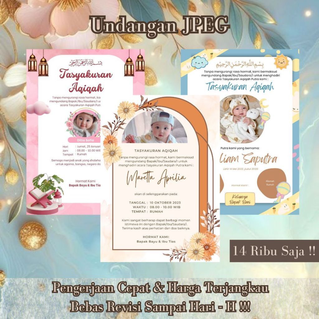 Undangan Digital Aqiqah bentuk Gambar JPEG Elegant Keren Menarik