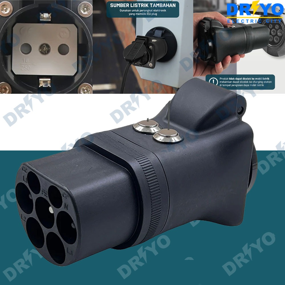 Adaptor Charger Cas SPKLU Motor Listrik ALVA Polytron FOX R Selis GESITS Type 2 Male to Schuko EU AO