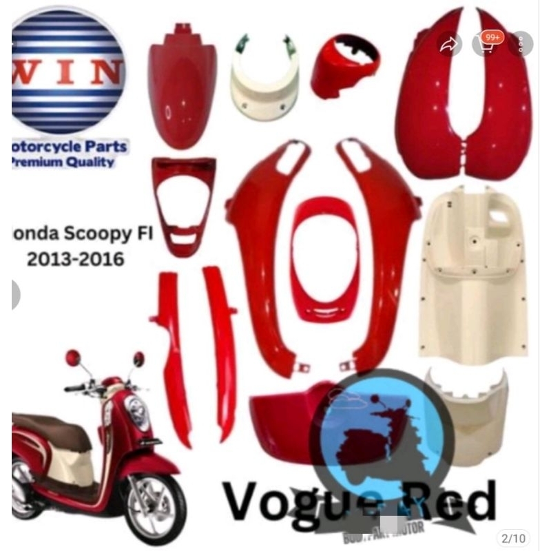 Body komplit kilat Scoopy fi lama 2013 2014 2015 2016 merah cream  Vogue red