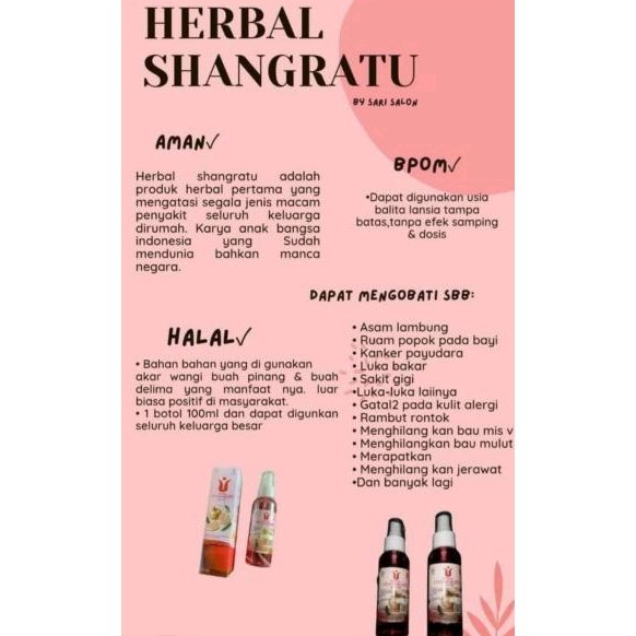 

herbal shangratu/ori 100%/air berjuta manfaat/bpom/halal