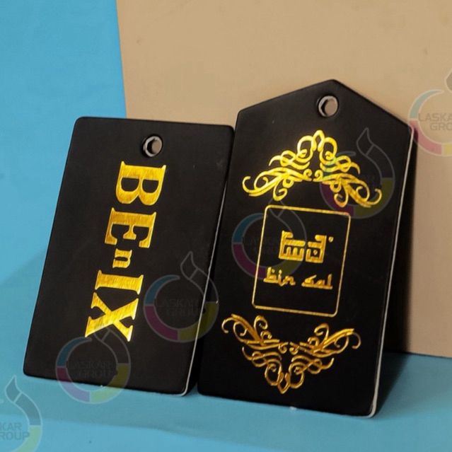 

hangtag foil hangtag premium hangtag tebal 700gram foil emas foil gold hangtag merk cap