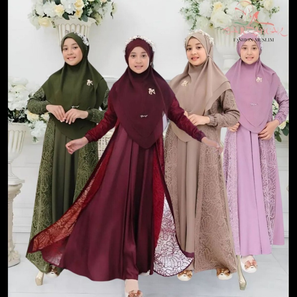 Baju Gamis Anak Tanggung Terbaru 2025 Gamis Brukat Set Hijab Anak Perempuan Usia 12 14 Tahun Premium