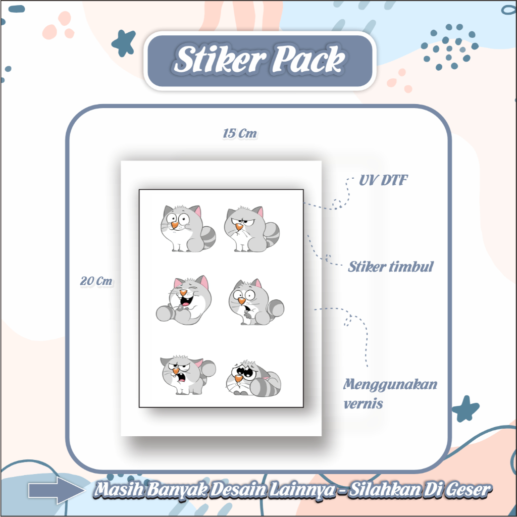 

Stiker Sticker Setiker Setikker Pack UV DTF Motif Kucing/Cat 2 Putih Abu-abu P27