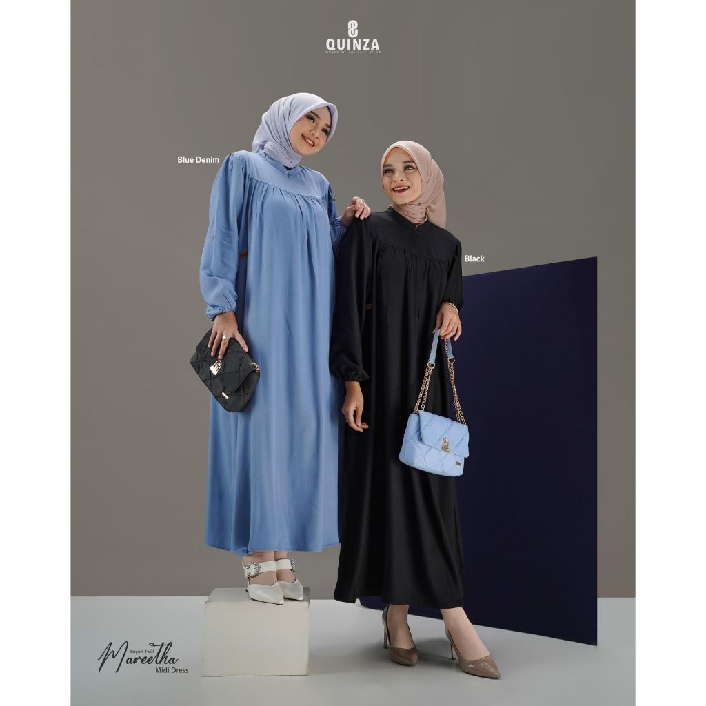 Quinza Mareetha Midi Dress Gamis Simple Elegan Mareetha Quinza QZ01