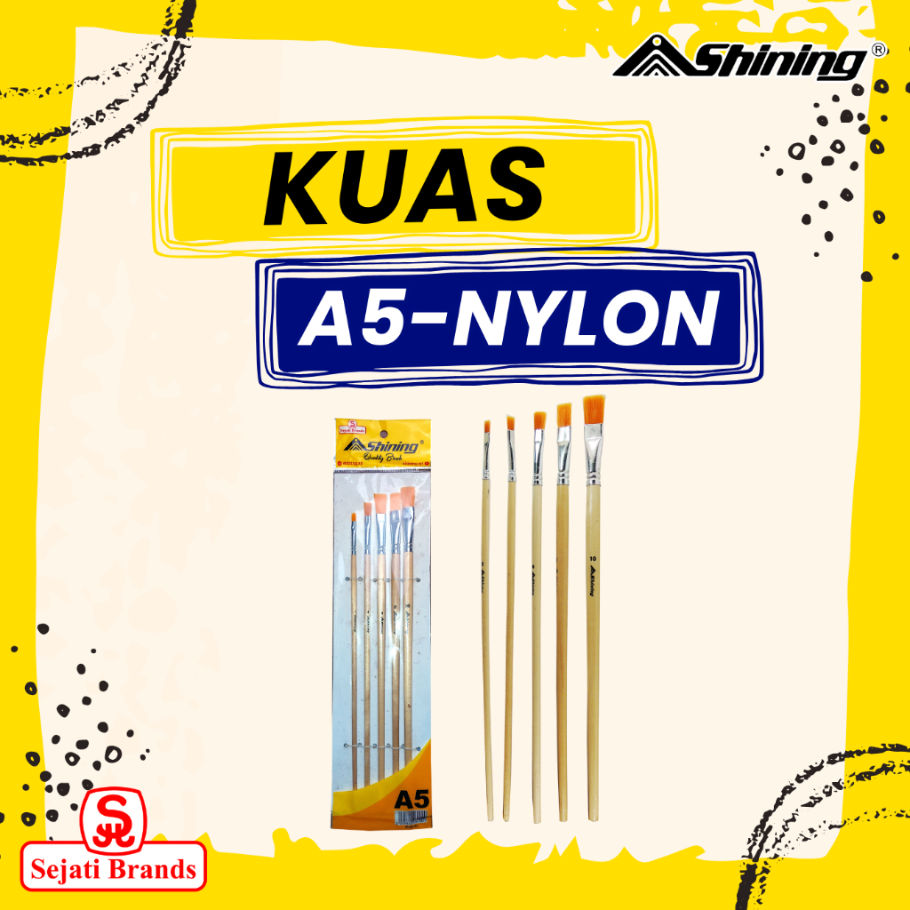 Shining Kuas Lukis Flat/ Kuas Gambar Pipih A5 Nylon 5pc/ Kuas Cat Air Cat Minyak Lukis Acrylic