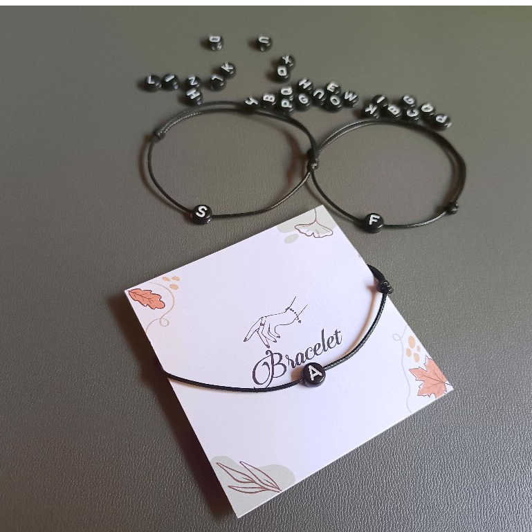 Gelang Inisial Tali Korea - Gelang Korea Inisial Huruf Bulat - Gelang Inisial