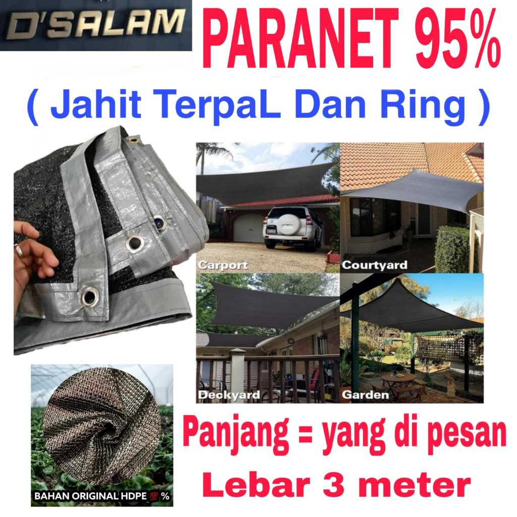 Paranet 95% Grade A JAHIT TERPAL + RING ( eceran ) Lebar 3 meter PARANET