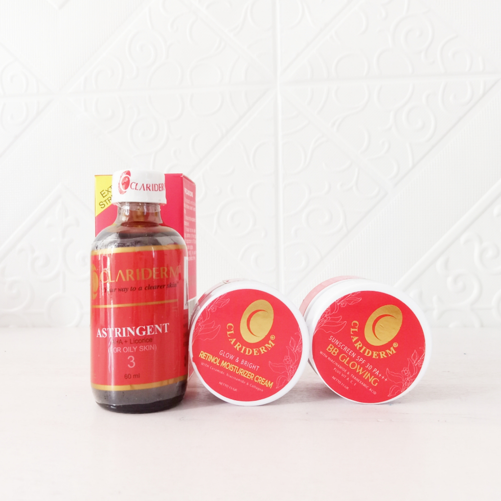 Paket Clariderm 3 In 1 / Toner Oil Control + Moisturizer Cream + Sunscreen BB Glowing SPF 30++