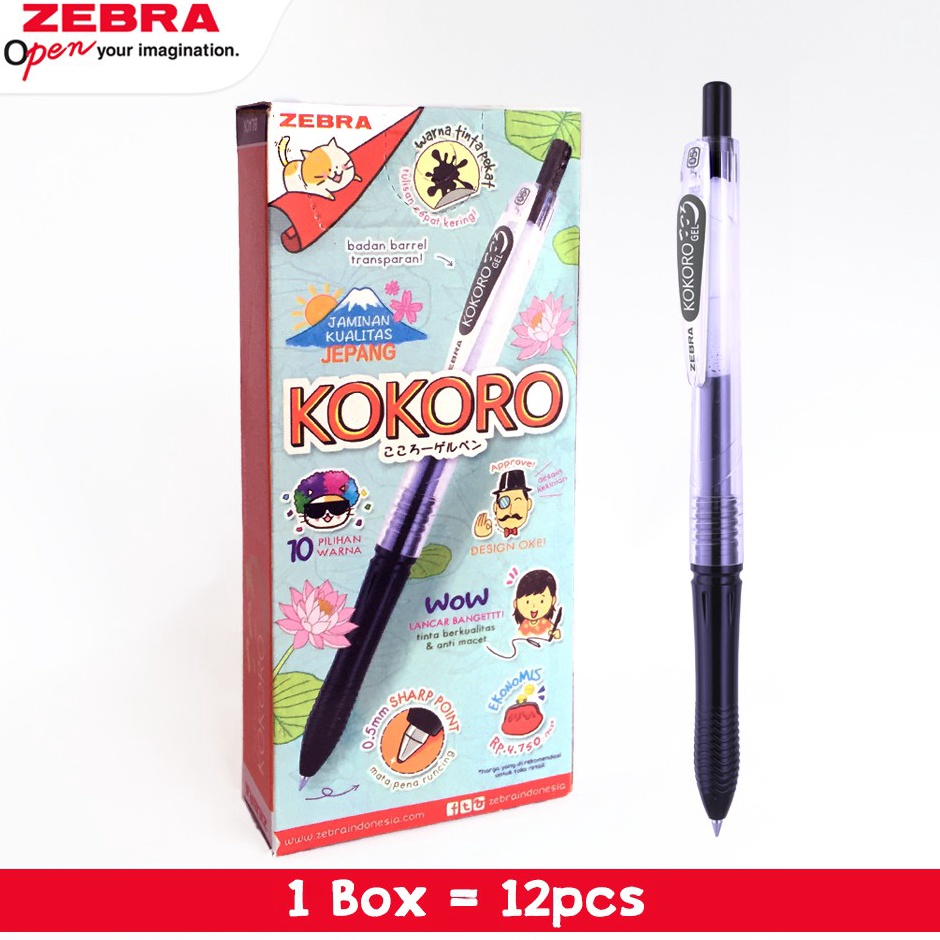 

Zebra Pen Pulpen Kokoro 5mm warna HitamBlack isi 12 pcs Retractable e W8A8