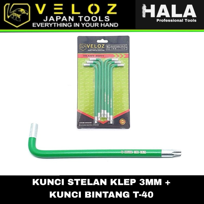 VELOZ - KUNCI STELAN KLEP MOTOR 3mm + KUNCI BINTANG T-40 - JAPAN QUALITY