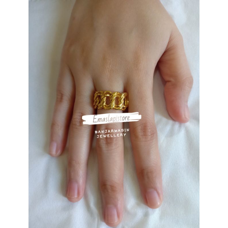 Cincin Jumbo Coco Anyam Polosan Lapis Emas 999 Banjar