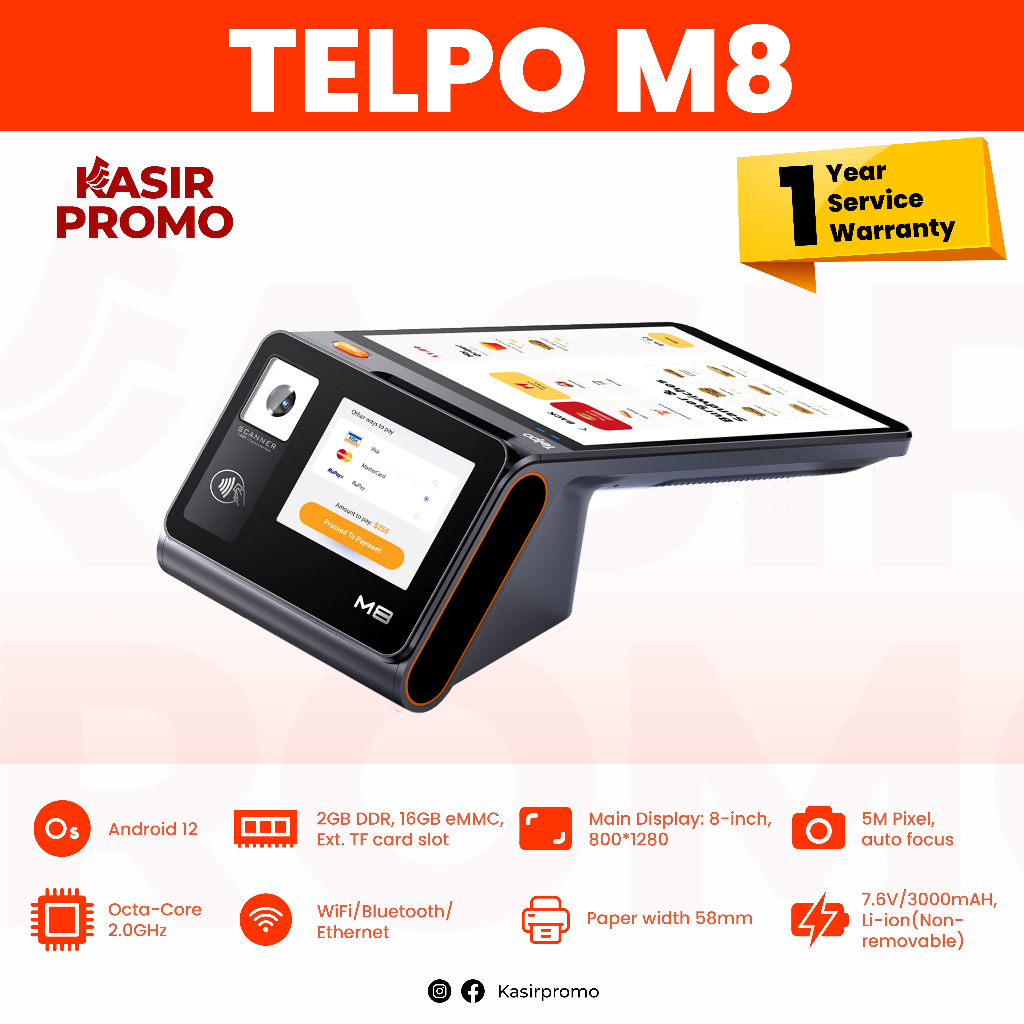 Mesin Kasir Handheld POS M8 Dual-Screen