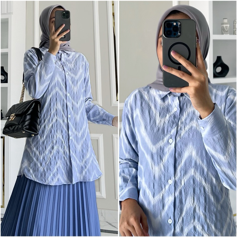 recommended blouse crincle motif by zalfa outfit / baju atasan wanita muslim kemeja blouse kerja