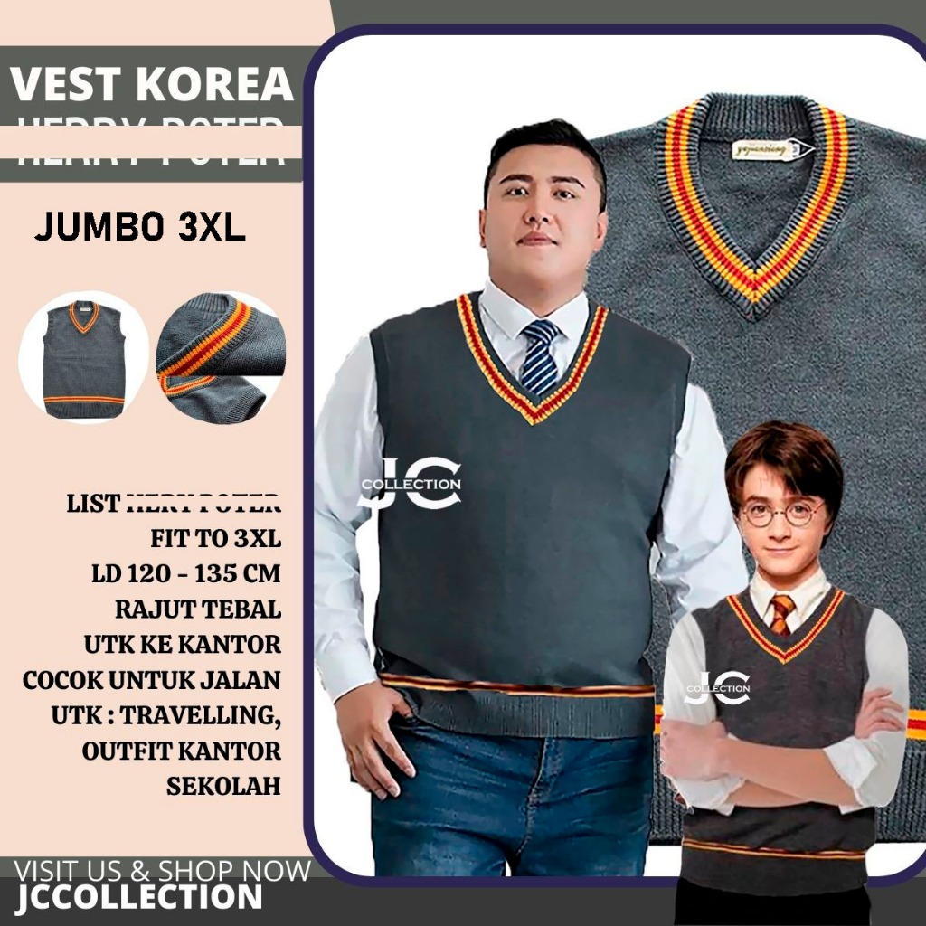 RJ5 Rompi HarPot Jumbo Vest Rajut Jumbo Rajut List KUNING / Rompi Pria Rajut Big Size 2XL 3XL -