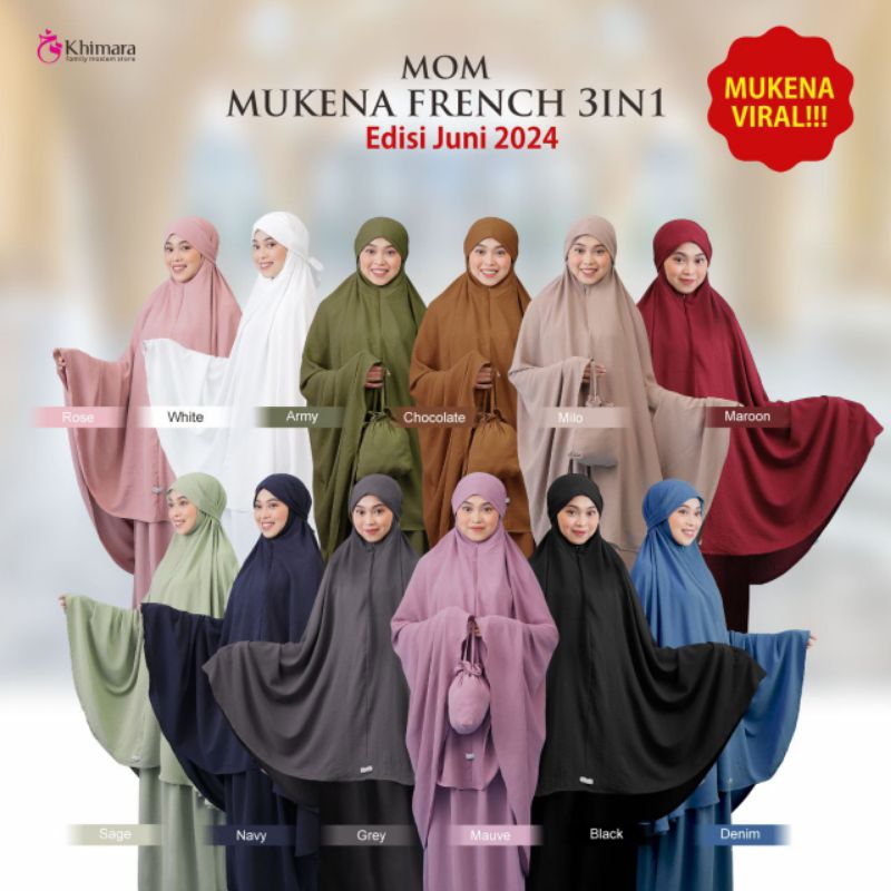 BIG SALE Mukena Premium Crincle 3in1 French, Mukenah ORI Khimara dewasa, untuk Umroh dan Haji