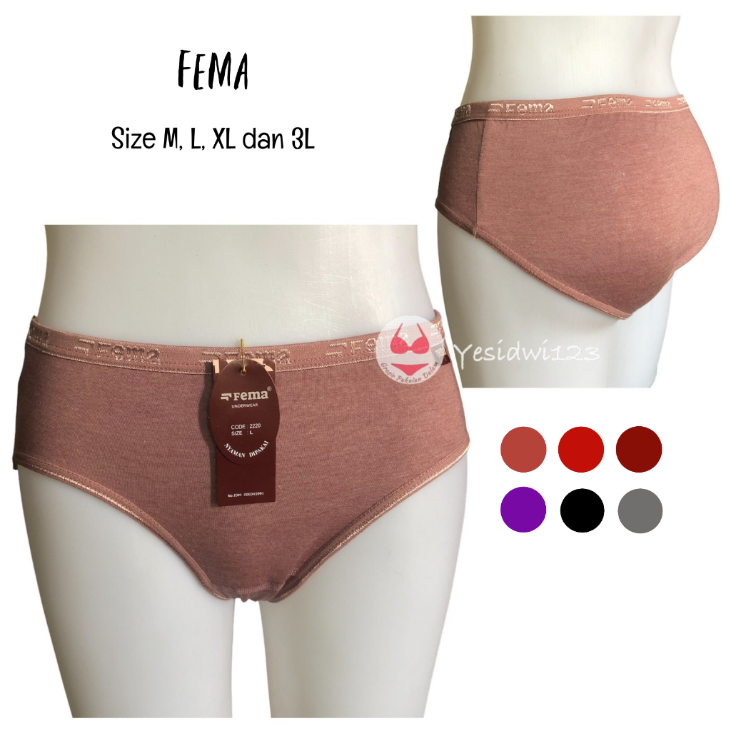 Fema 2220 CD Celana Dalam Wanita Polos Size M L XL dan 3L Warna Gelap Bahan Halus Nyaman Dipakai