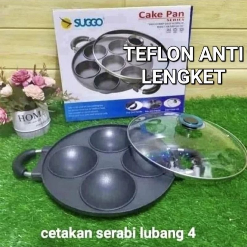 Cetakan kue serabi 4 lubang teflon anti lengket/cetakan loyang serabi 4 lubang anti lengket