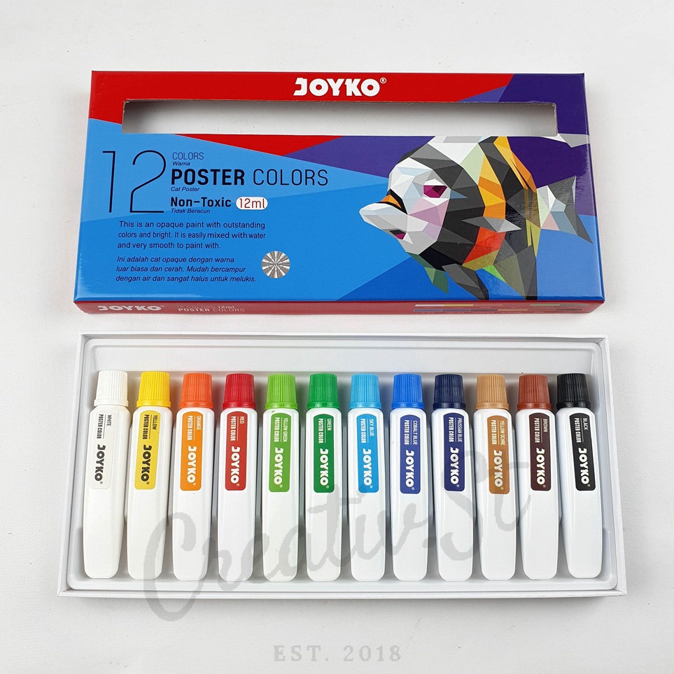 

Joyko Cat Poster Color Paint 12ML 12 Warna Colors POC12Ml12C Tube k N3W4