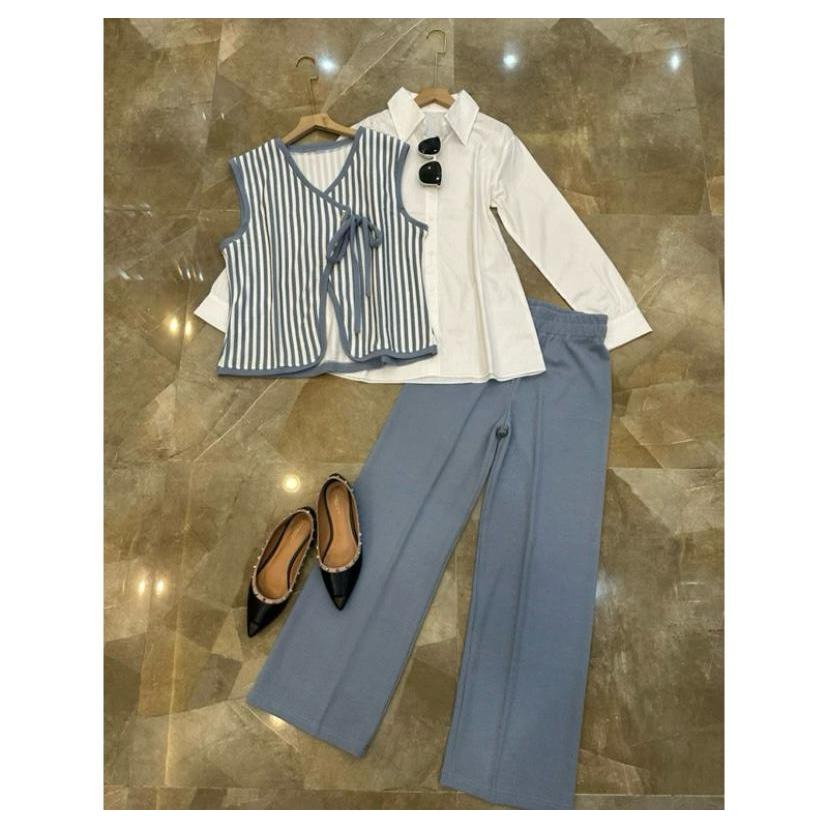 Bestie Set 3in1 Setelan Knit Wanita Jumbo Set Kemeja Rompi OOTD Wanita Casual